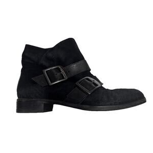 VIA SPIGA Ankle Boots Black Calf Hair Leather Buckle Shoes 6.5 US / 37 EU *Flaw